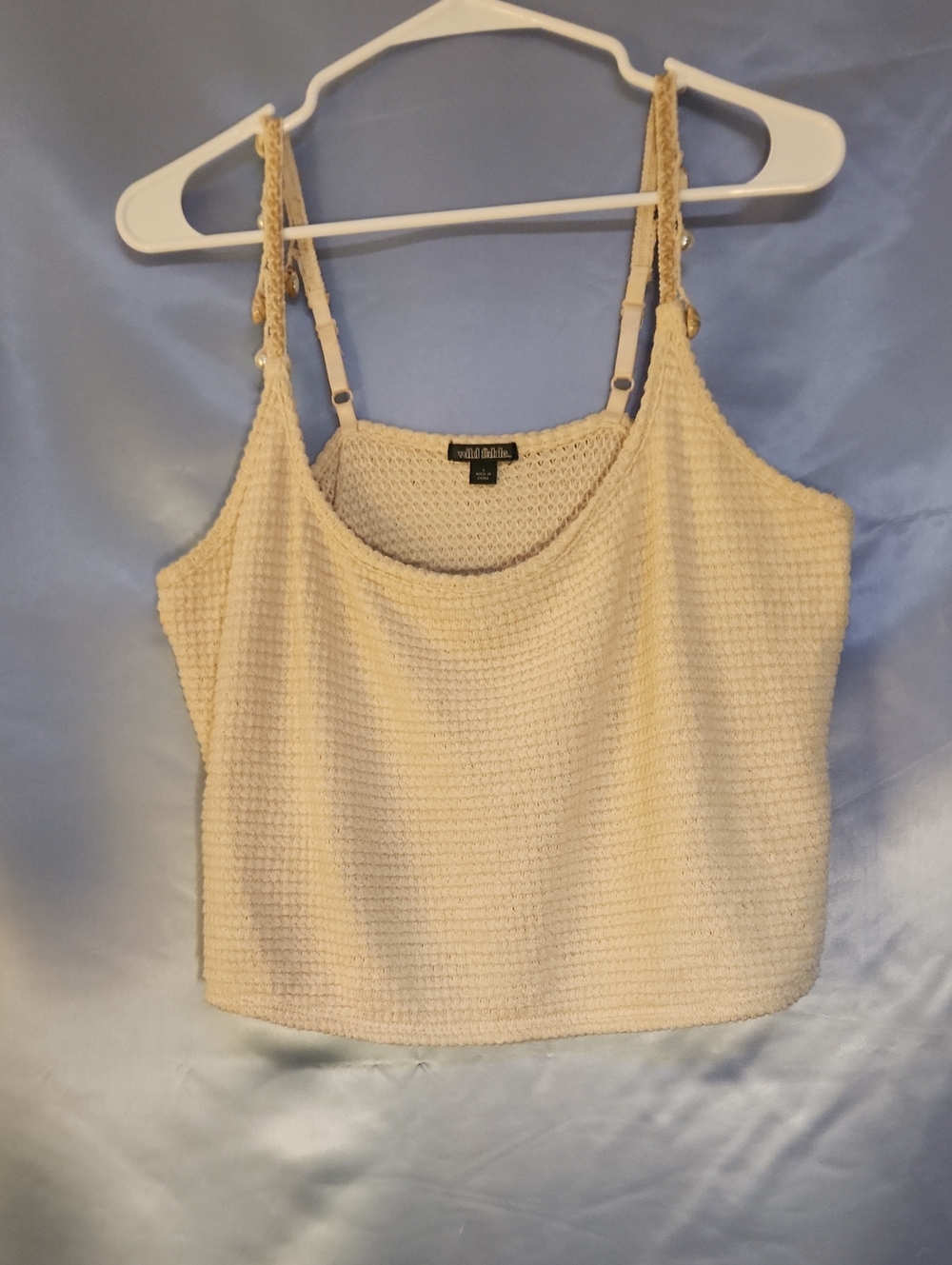 Wild Fable Cream Waffle Knit Adjustable Strap Cropped Tank Sz L